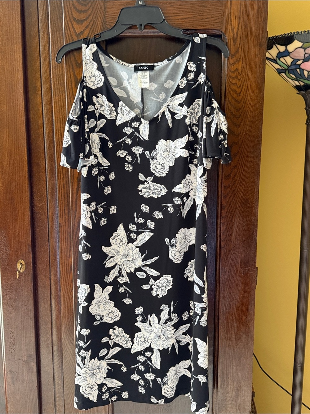 MSK Black & White Floral Cold-Shoulder Midi Dress